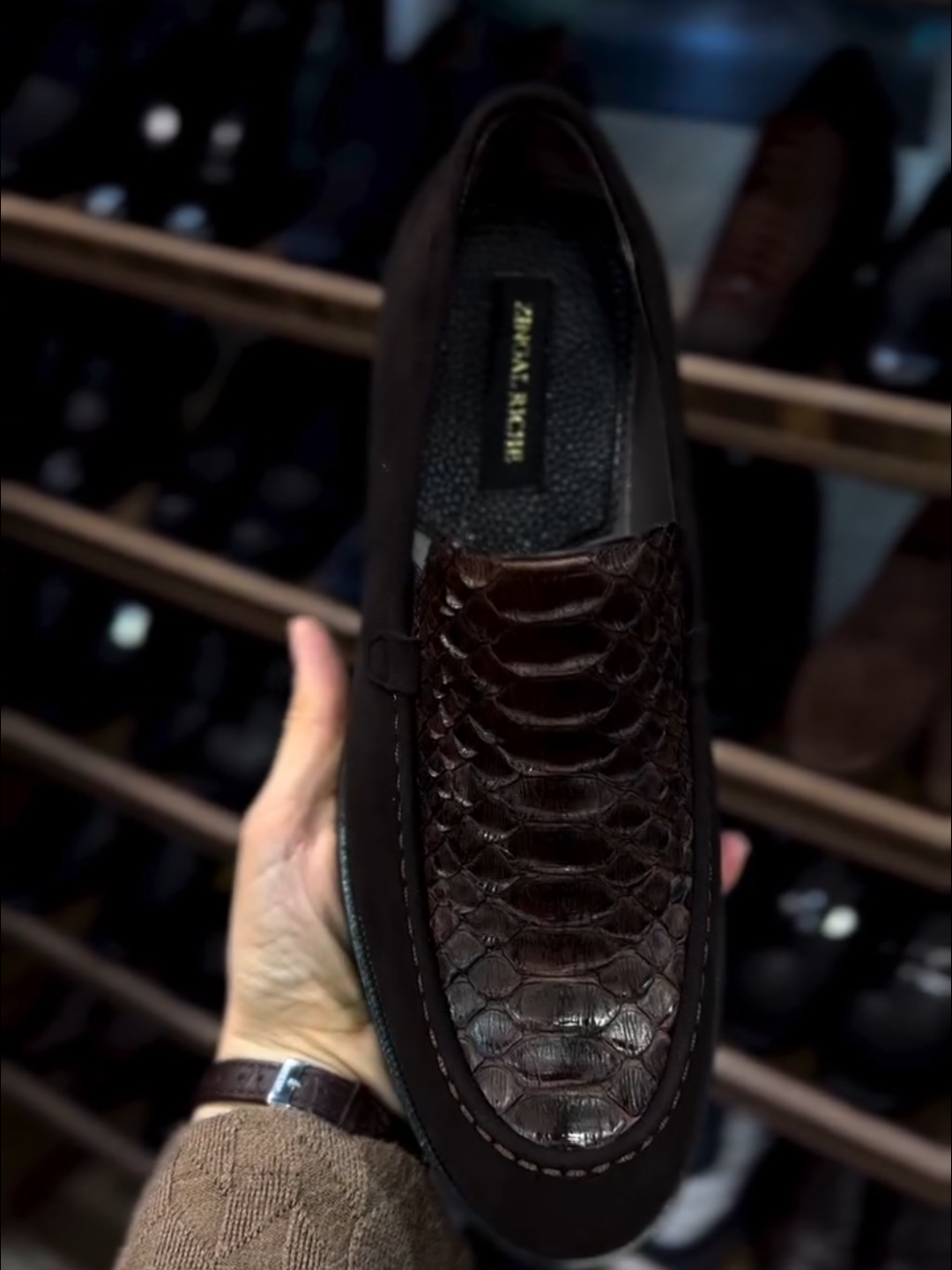 Men's light luxury python leather stitching suede leather shoes