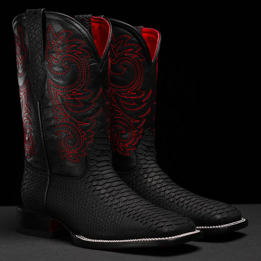 Vintage Hand-Embroidered Python Leather Cowboy Boots
