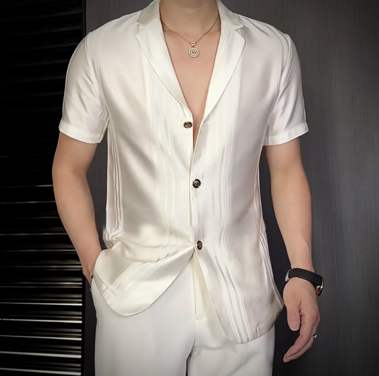 Lapel Ice Silk Short Sleeve Shirt