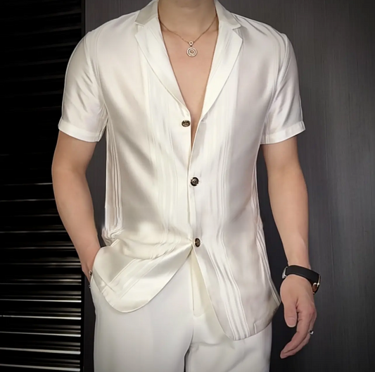 Lapel Ice Silk Short Sleeve Shirt