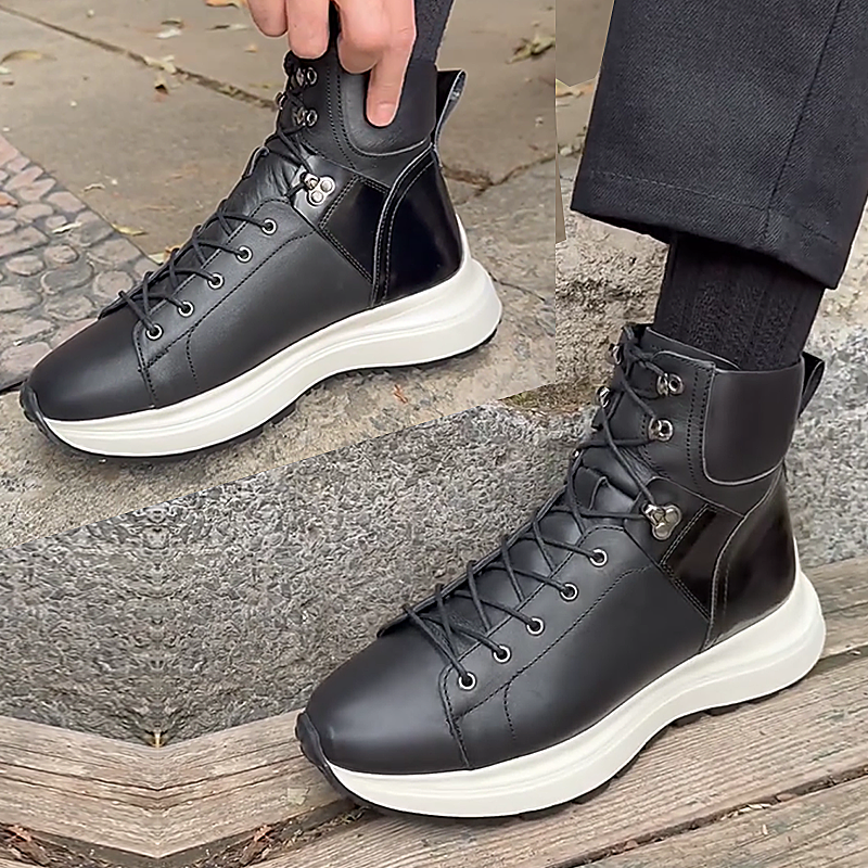Men's Lace-Up Leather Soft Sole High Top Casual Shoes