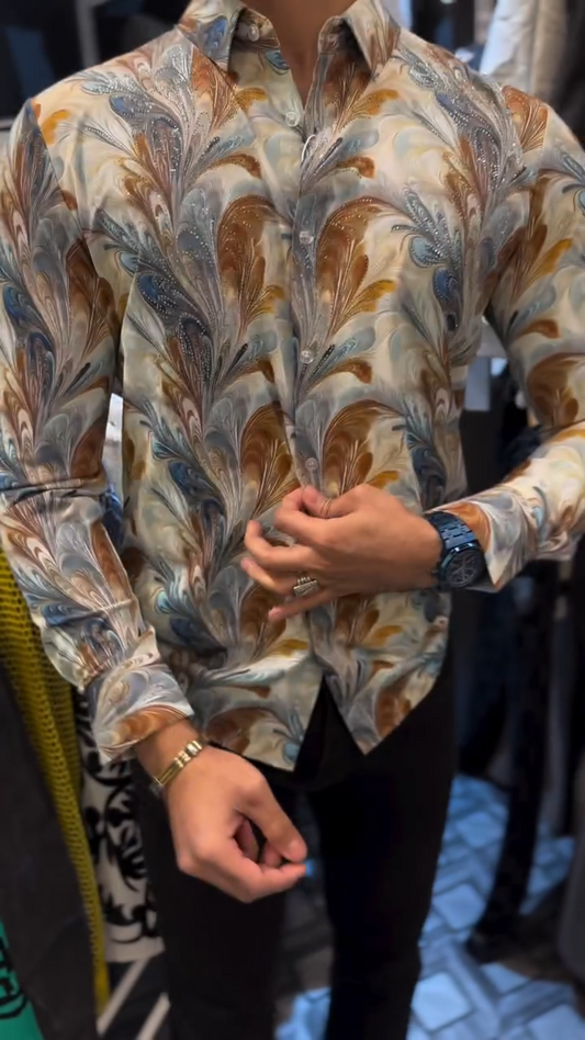 Men's Luxury Feather Rhinestone Shirt