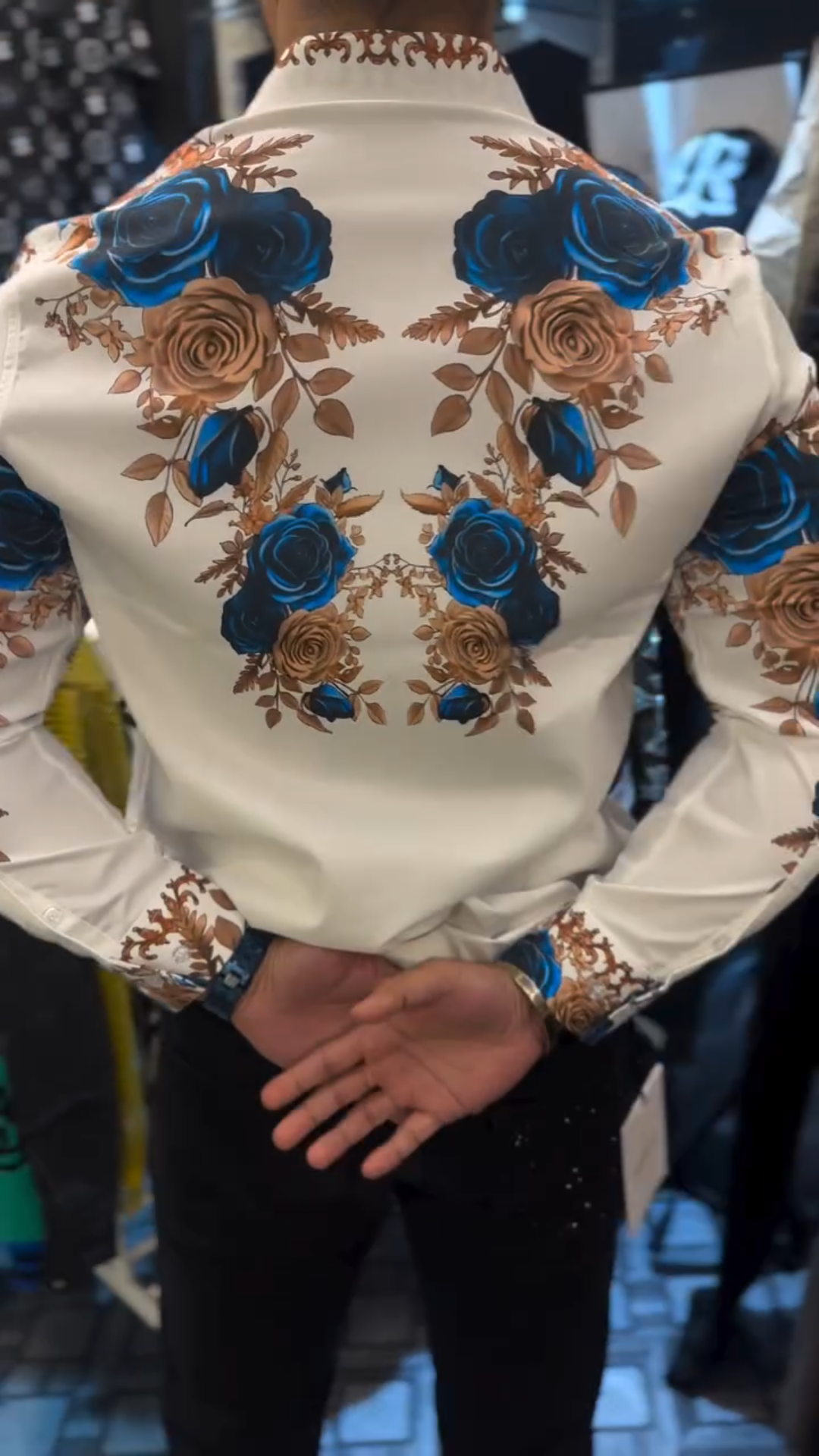 Light luxury hand-embroidered rhinestone rose shirt