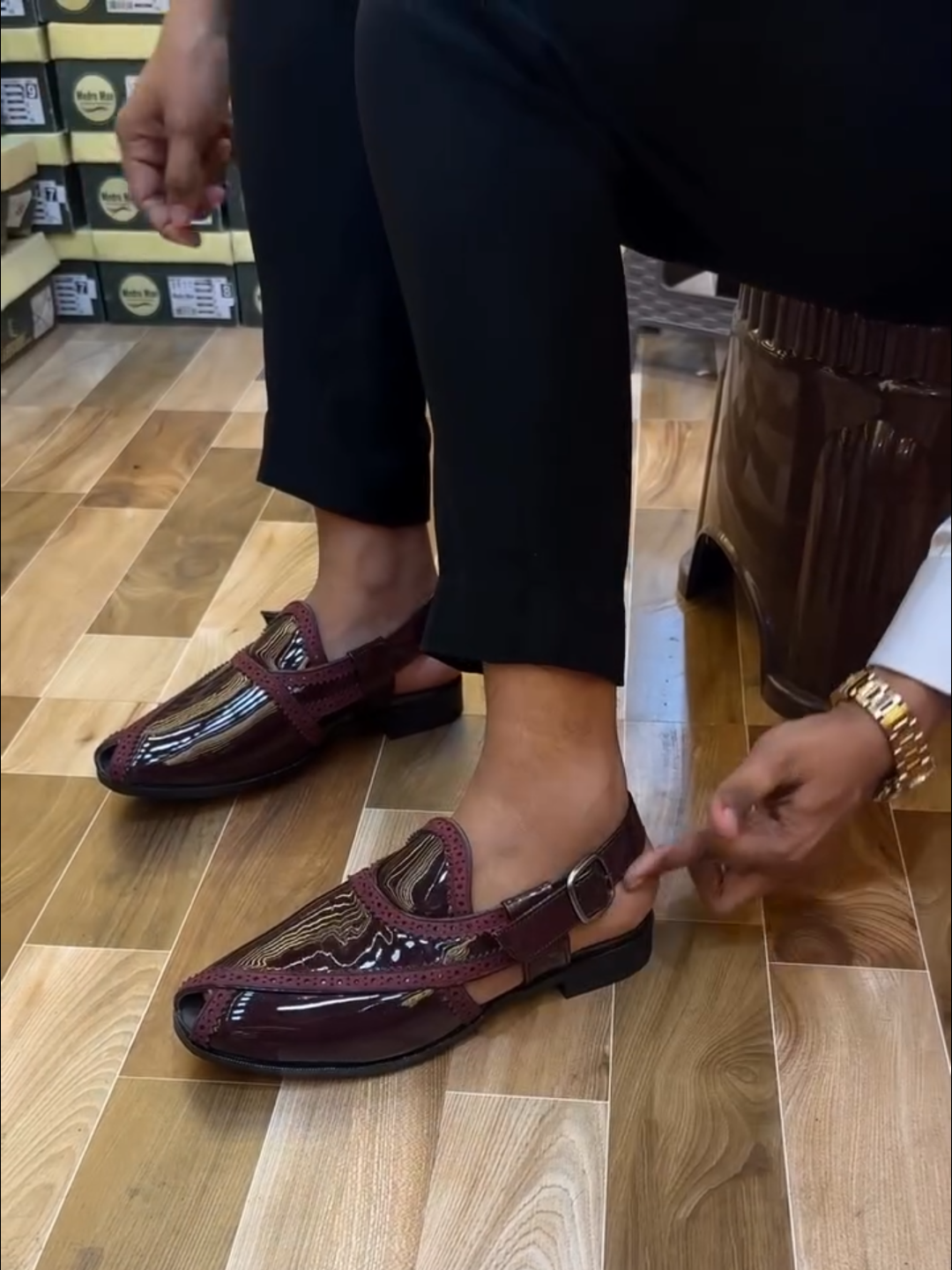 Men's patent leather loafer sandals