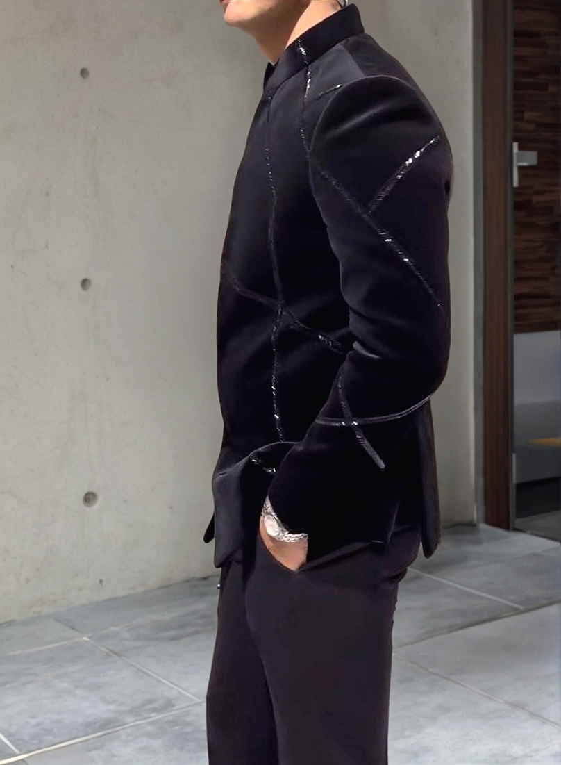 Men's Black Velvet Handcrafted Cut Stylish Coat