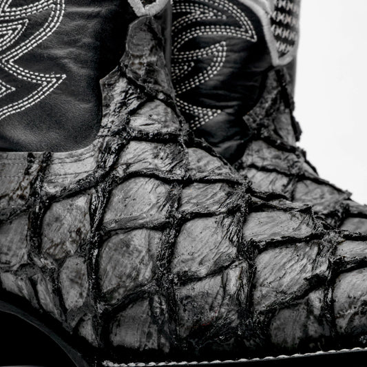 Grey Leather Boots - Square Toe