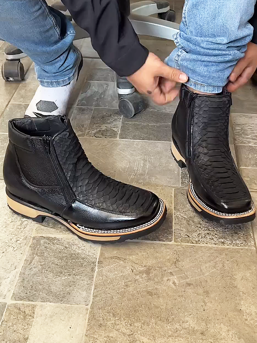 Men's Crocodile Print Handmade Leather Boots