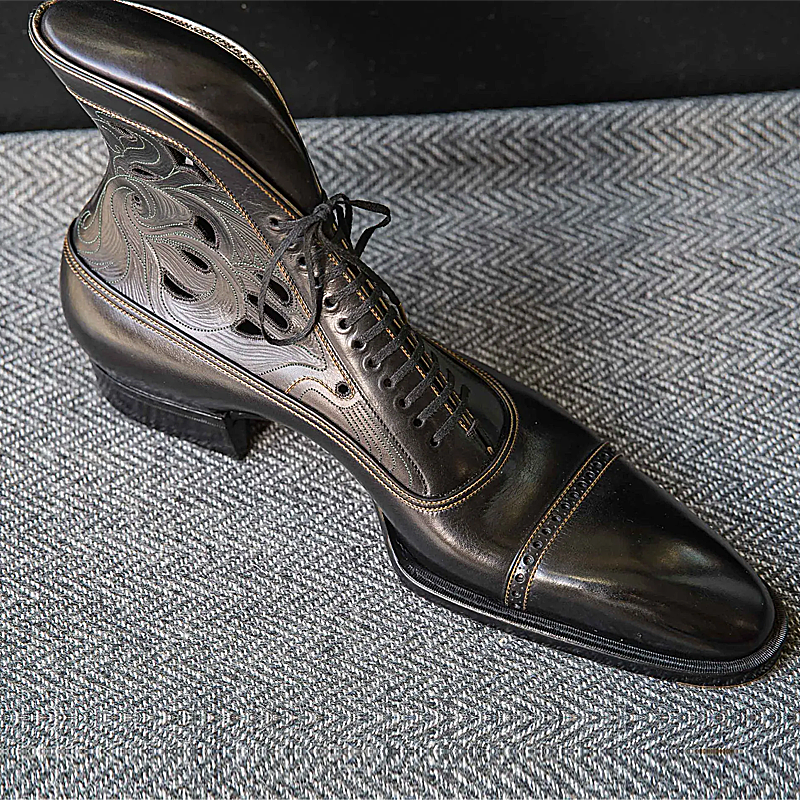 Genuine Leather Engraved Men's Short Boots