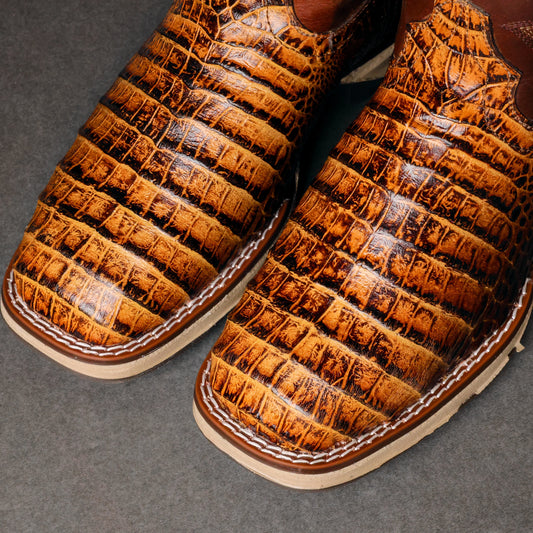 Honey Two-Tone Caiman Belly Leather Boots With 3D Lightweight Sole - Composite Toe