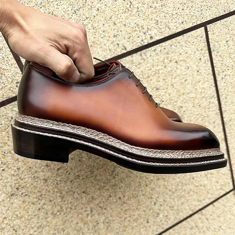 Gradient Brown Leather Triple Stitch Men's Formal Shoes