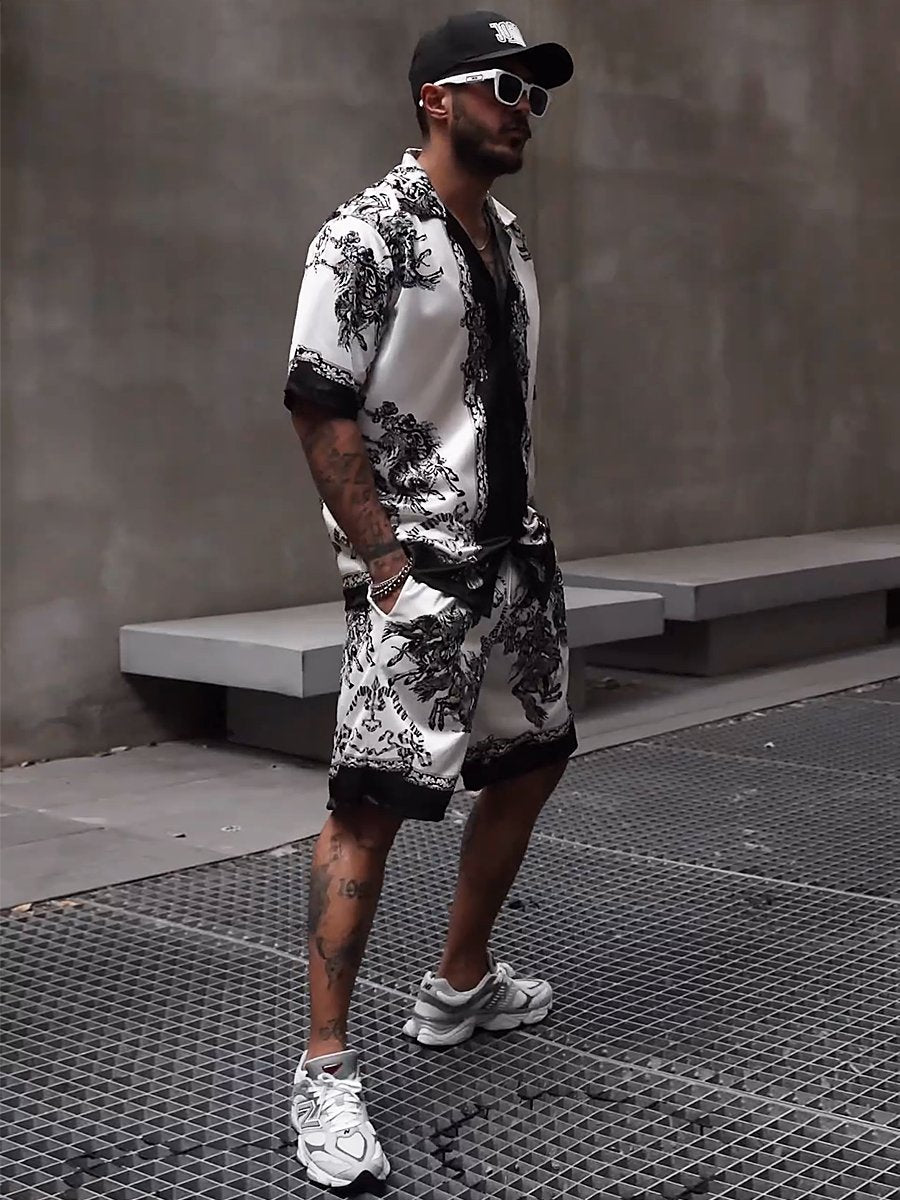 Men's Printed Ice Silk Summer Beach Suit