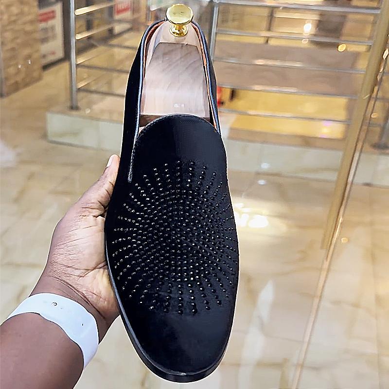 Men's Suede Rhinestone Loafers