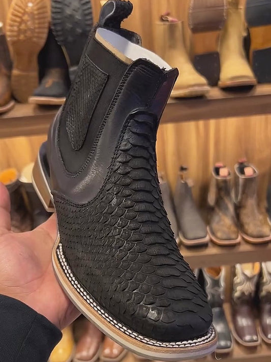 Men's Crocodile Print Handmade Leather Boots