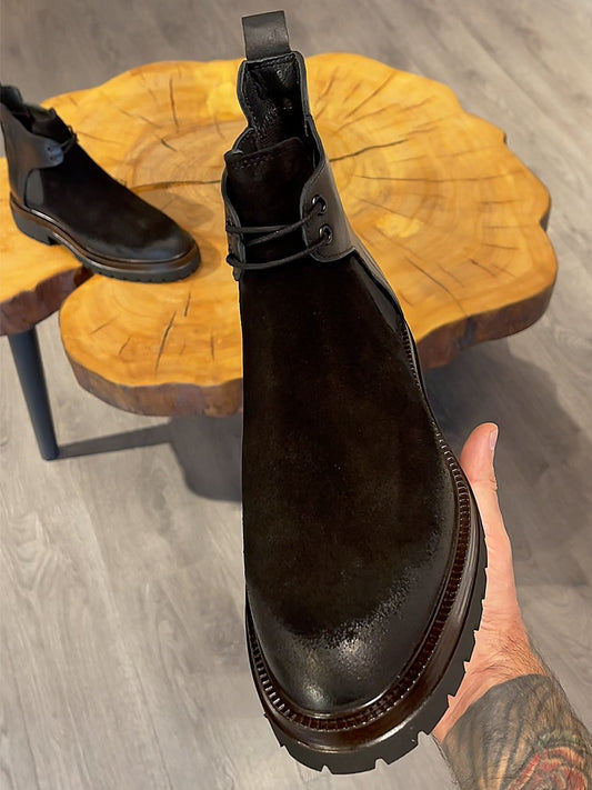 Carbon Black Lace-Up Mens Leather Boots