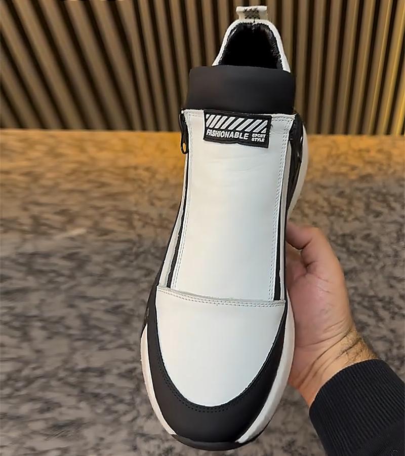 Double Zipper Leather High Top Air Cushion Sneakers