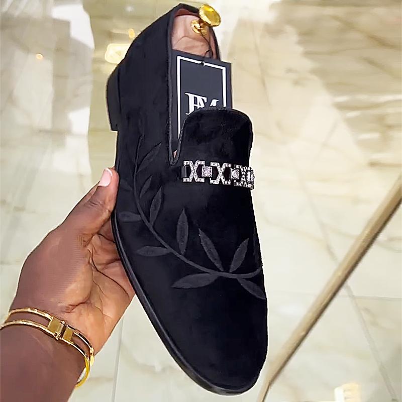 Men's Rhinestone Buckle Suede Loafers