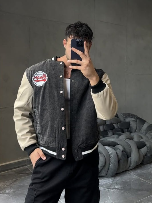 Men's Washed Vintage Patchwork Baseball Jacket