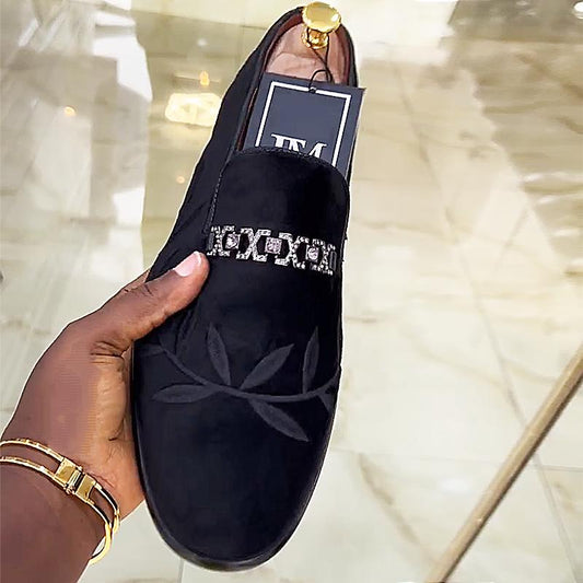 Men's Rhinestone Buckle Suede Loafers