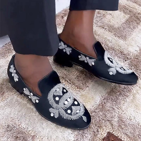 Men's Rhinestone Embroidered Suede Loafers