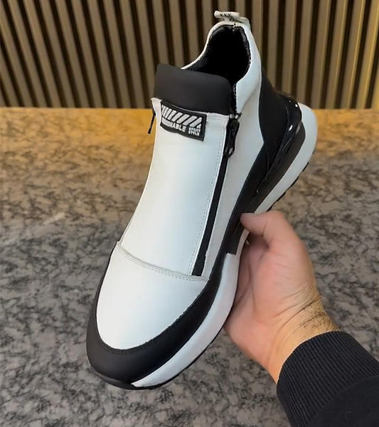 Double Zipper Leather High Top Air Cushion Sneakers