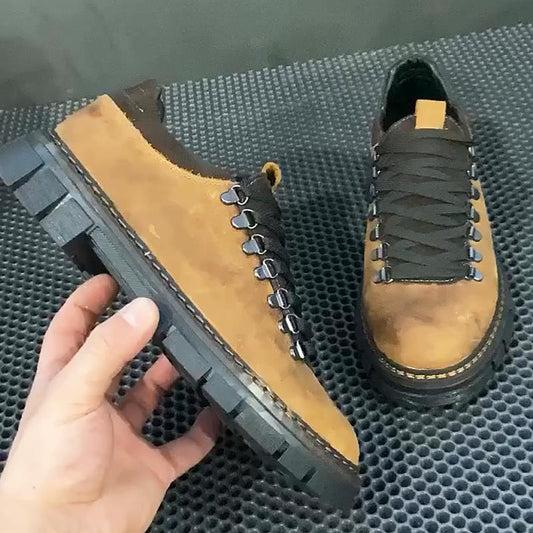 Khaki Suede Lace-Up Derby Shoes