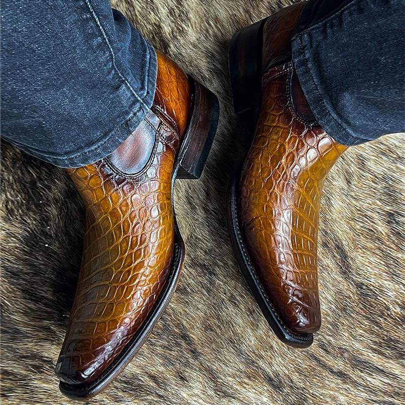 Leather Embossed Crocodile Grain Men's Boots