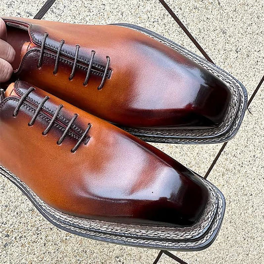 Gradient Brown Leather Triple Stitch Men's Formal Shoes