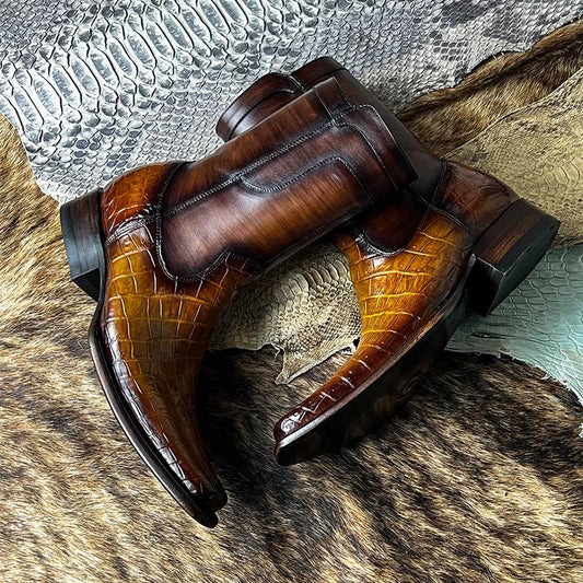Leather Embossed Crocodile Grain Men's Boots