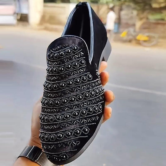 Men's Suede Black Pearl Loafers(Mexican Handmade Loafers)