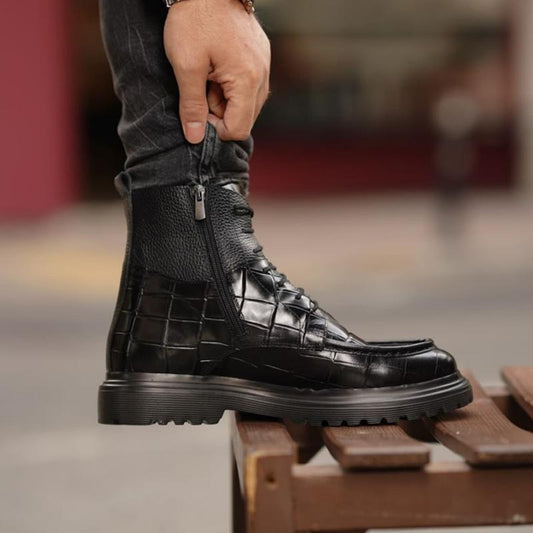 Crocodile Print Men's Martin Leather Boots