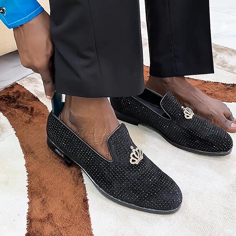Men's Rhinestone Leather Loafers