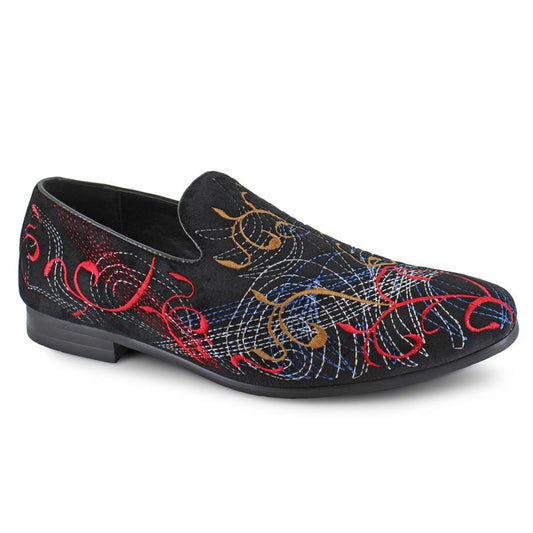 Men's Black Suede Embroidered Loafers