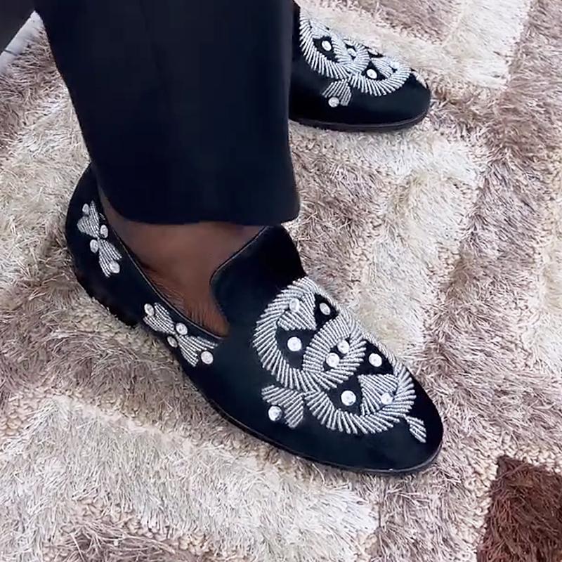 Men's Rhinestone Embroidered Suede Loafers