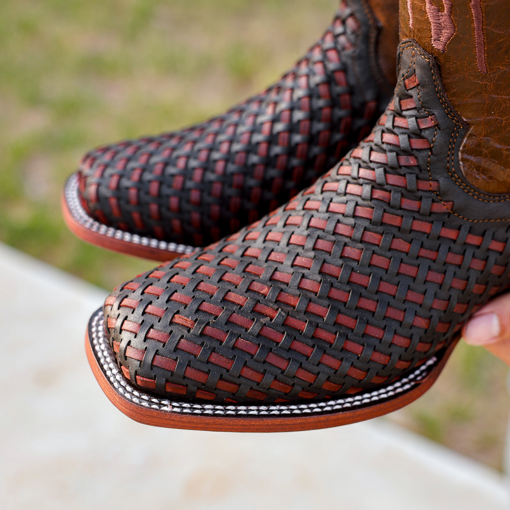 Brown Basketweave Leather Boots
