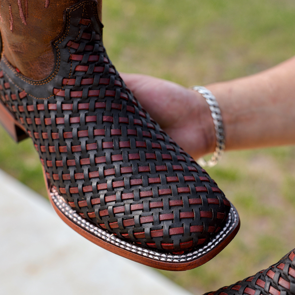 Brown Basketweave Leather Boots