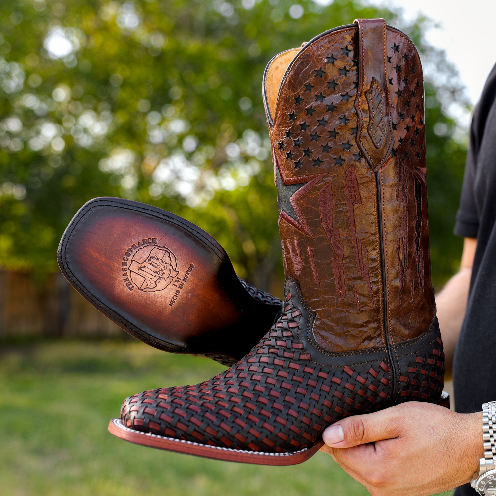 Brown Basketweave Leather Boots