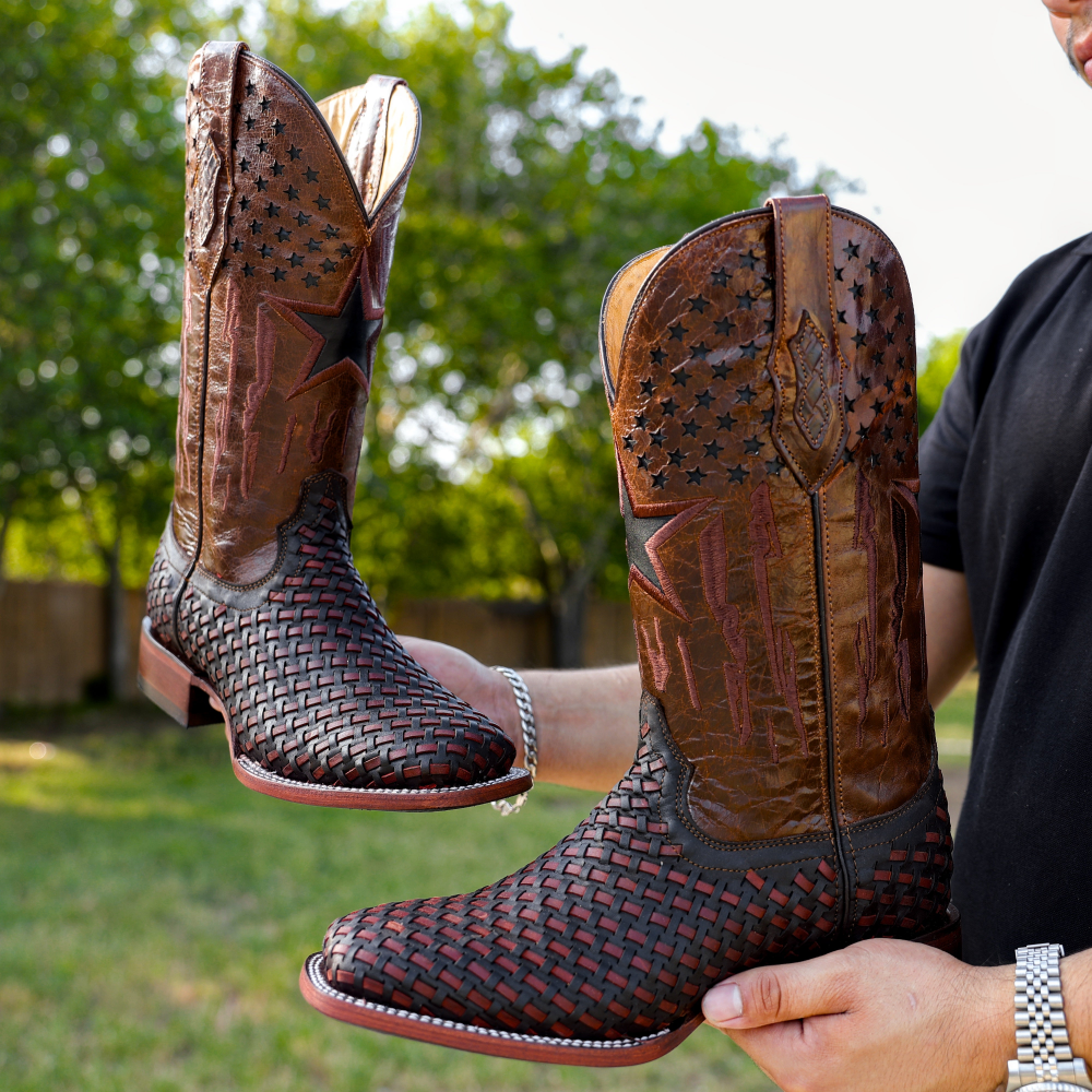Brown Basketweave Leather Boots
