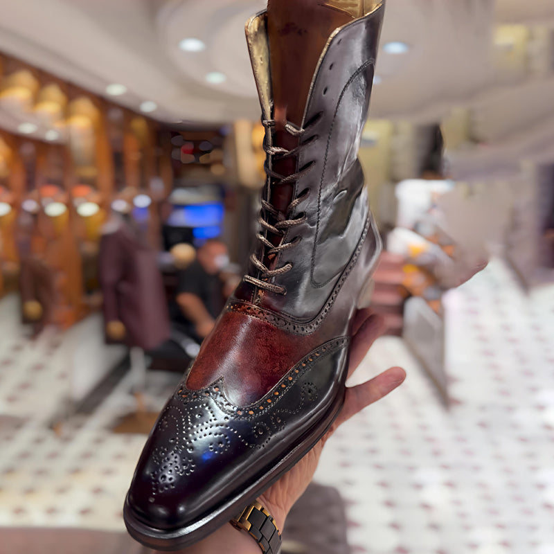 Men's Color Block Lace-up High-top Shoes