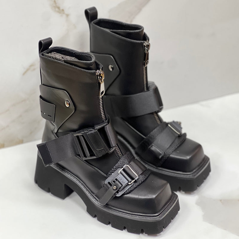 Men's Buckle Straps Platform Boots