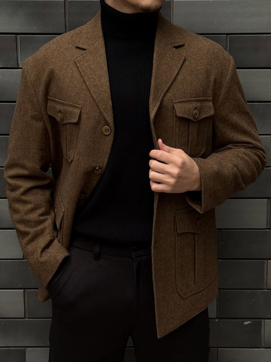 Men's Pockets Tweed Blazer