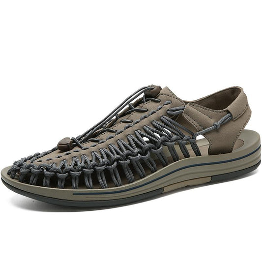 Men's Cutout Leather Woven Casual Sandals