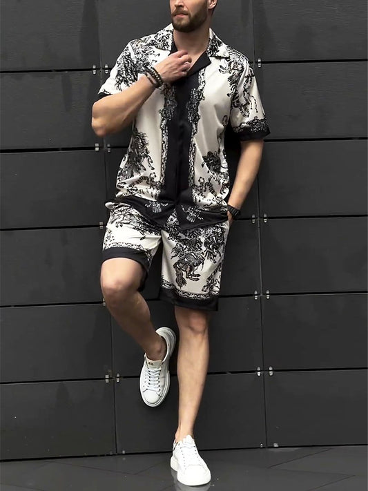 Men's Printed Ice Silk Summer Beach Suit