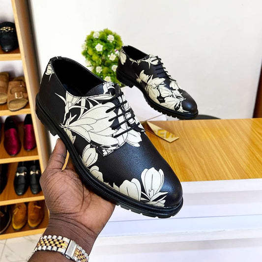 Men's Floral Leather Derby Shoes