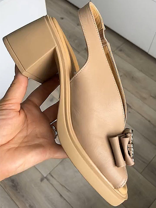 Women's Soft Leather Chunky Heel Open Toe Sandals