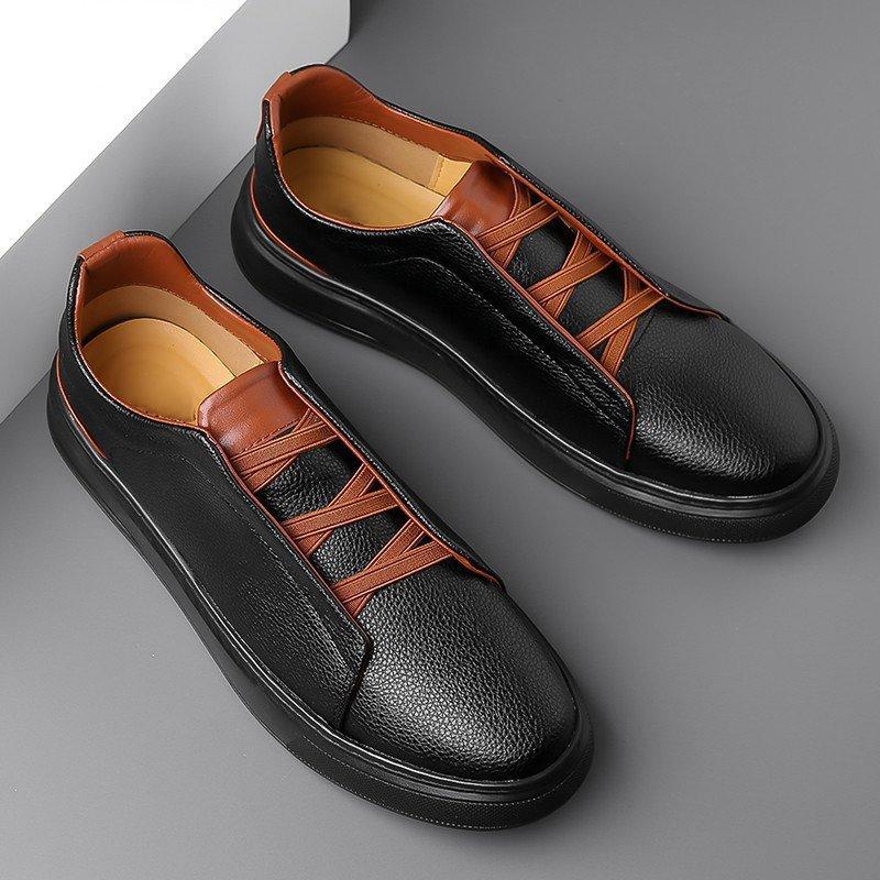 Cross Elastic Simple Leather Casual Men's Shoes