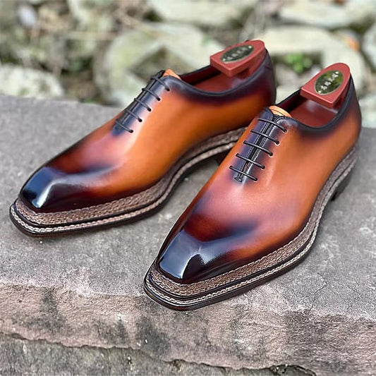 Gradient Brown Leather Triple Stitch Men's Formal Shoes
