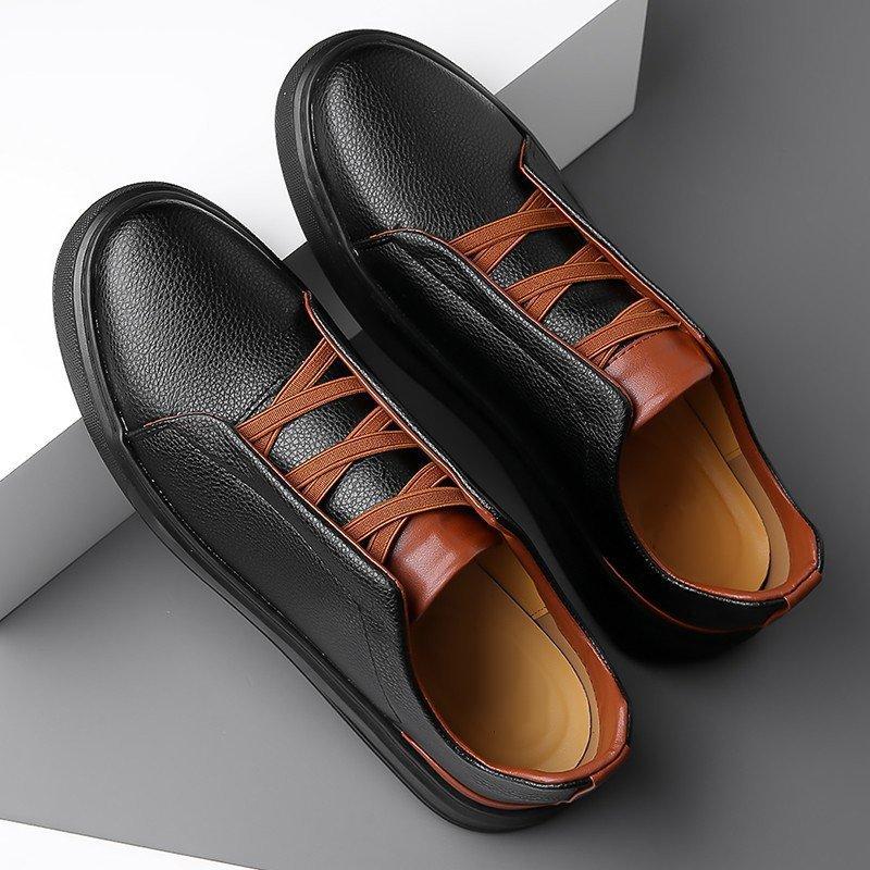 Cross Elastic Simple Leather Casual Men's Shoes