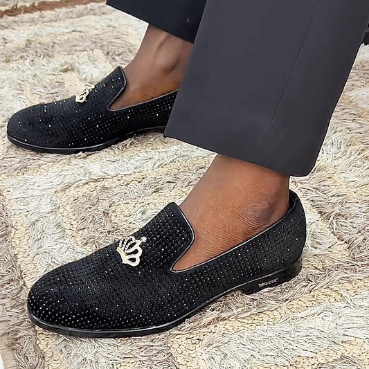 Men's Rhinestone Leather Loafers