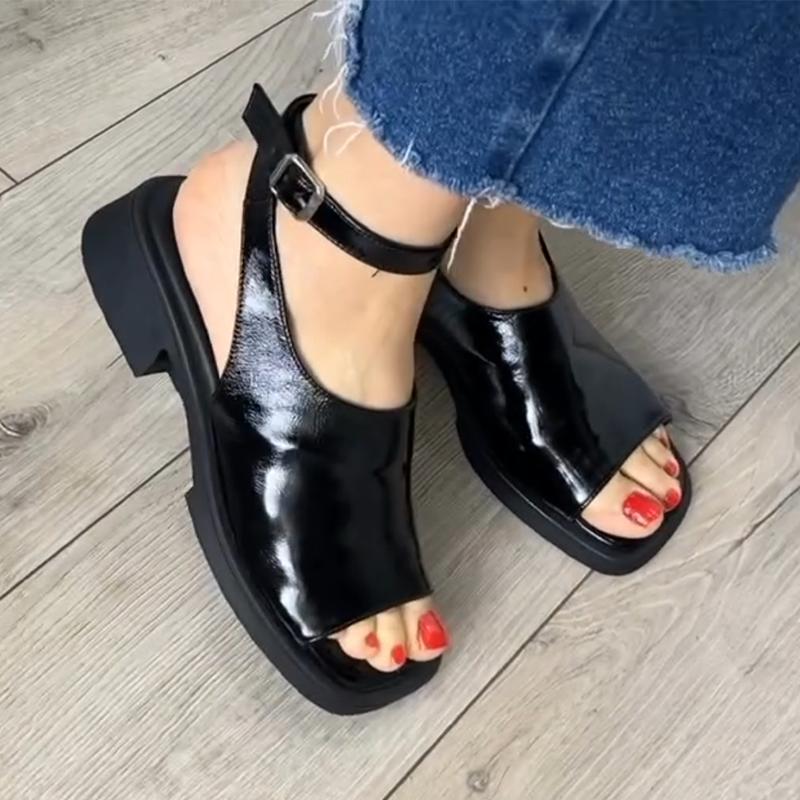 Black Leather Women's Sandals