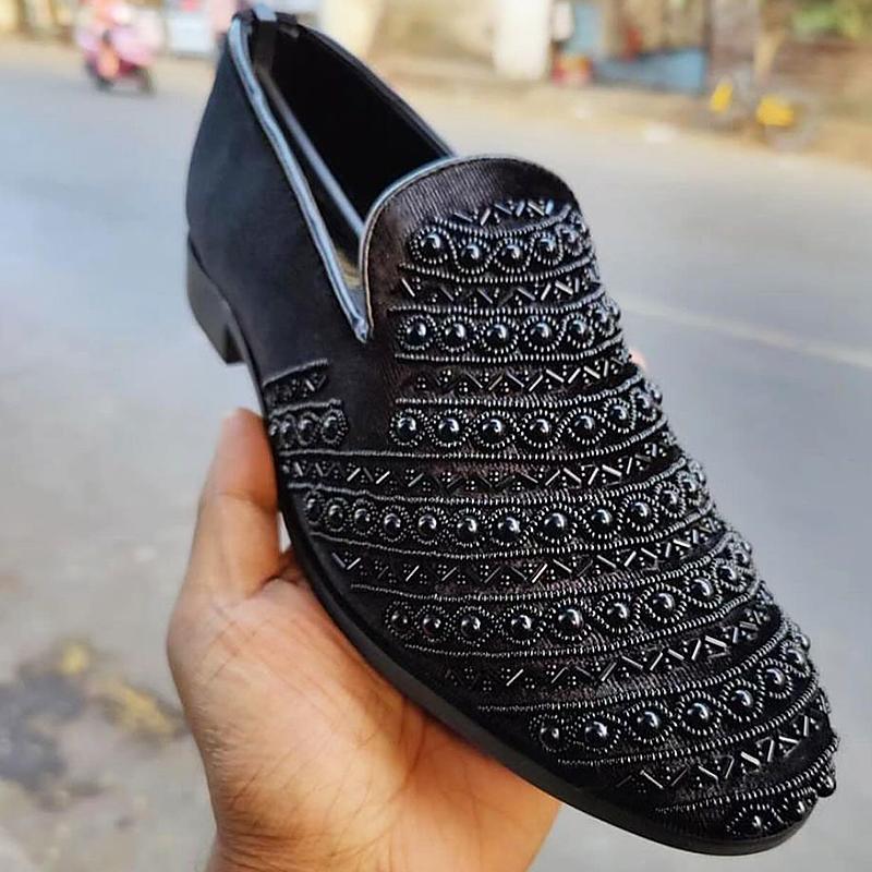 Men's Suede Black Pearl Loafers(Mexican Handmade Loafers)